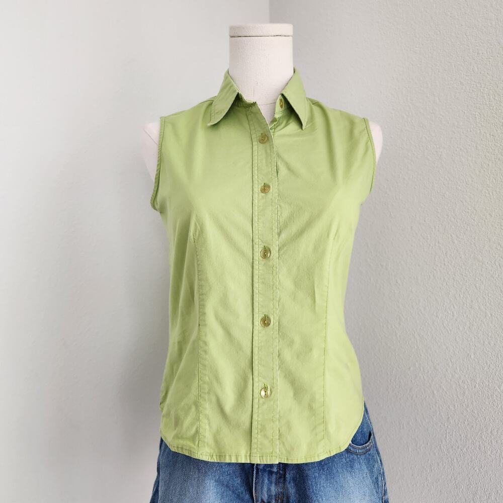 Faded Glory Sleeveless Button-Down Shirt in Lime Green